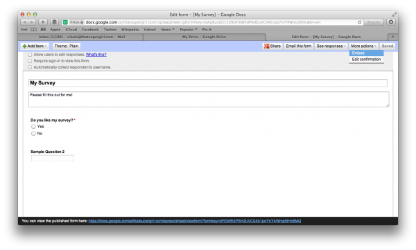 Embed Google Drive Survey